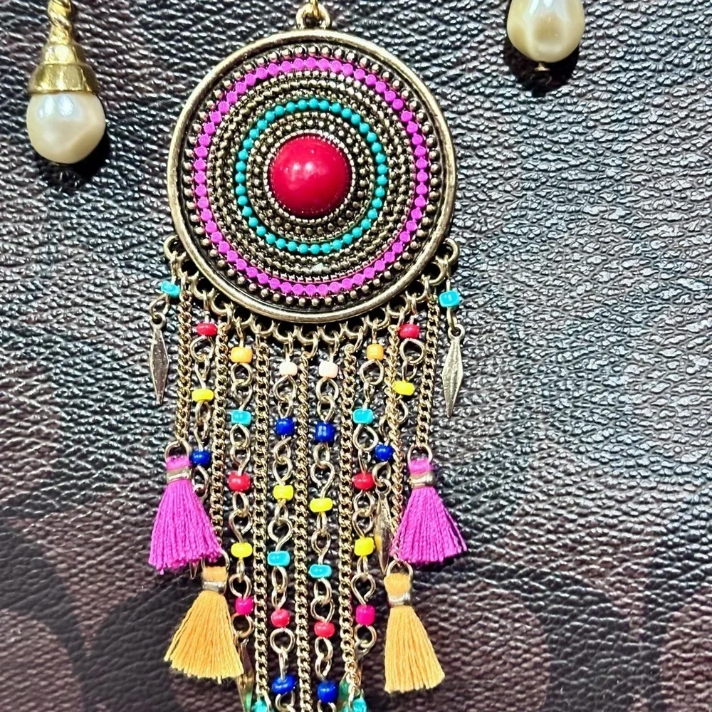 Bohemian Purse Charm With Tassels & Turquoise | OOAK Upcycled Bag Accessory